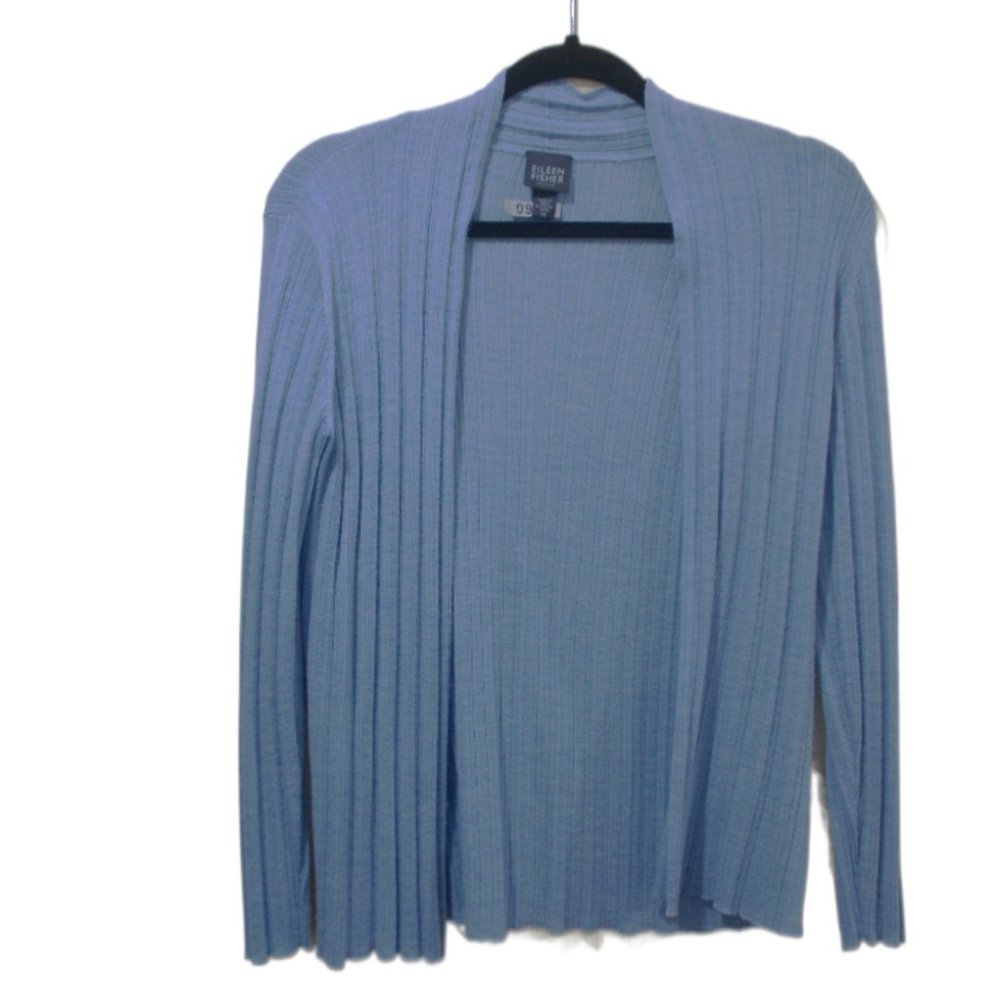 Eileen Fisher Medium Dusky Blue 100% Merino Wool Cardigan Sweater - Petite